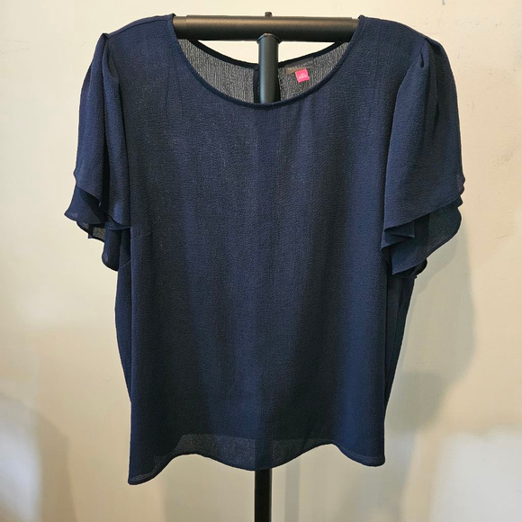 Vince Camuto Tops - Women's Vince Camuto Blue Blouse Short Tiered Ruffle Sleeves, Size 3X